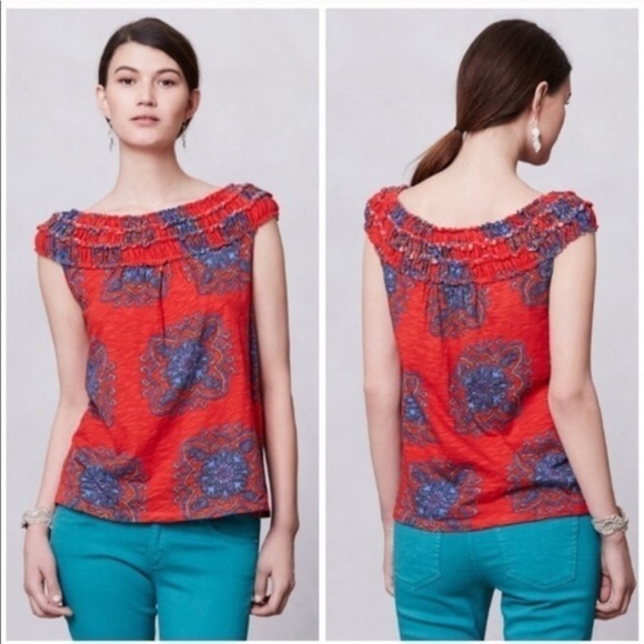 Anthropologie Meadow Rue Smocked Paisley Print Top - Picture 7 of 7